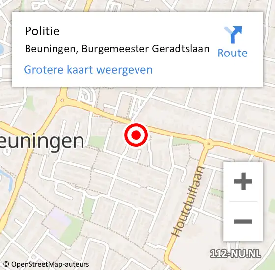 Locatie op kaart van de 112 melding: Politie Beuningen, Burgemeester Geradtslaan op 20 mei 2022 11:24