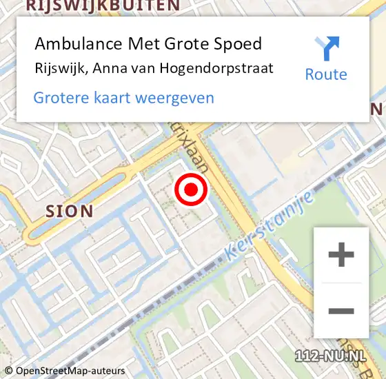 Locatie op kaart van de 112 melding: Ambulance Met Grote Spoed Naar Rijswijk, Anna van Hogendorpstraat op 20 mei 2022 11:34