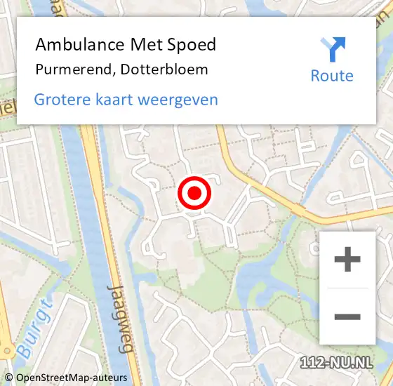Locatie op kaart van de 112 melding: Ambulance Met Spoed Naar Purmerend, Dotterbloem op 20 mei 2022 11:45