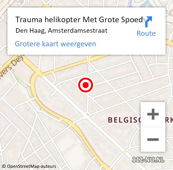 Locatie op kaart van de 112 melding: Trauma helikopter Met Grote Spoed Naar Den Haag, Amsterdamsestraat op 20 mei 2022 12:43