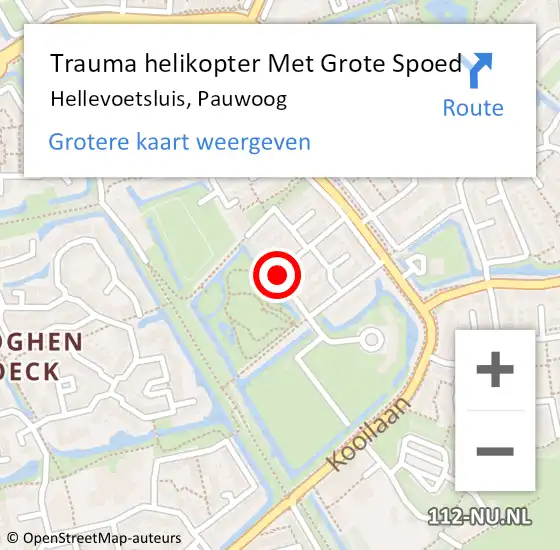 Locatie op kaart van de 112 melding: Trauma helikopter Met Grote Spoed Naar Hellevoetsluis, Pauwoog op 20 mei 2022 12:51