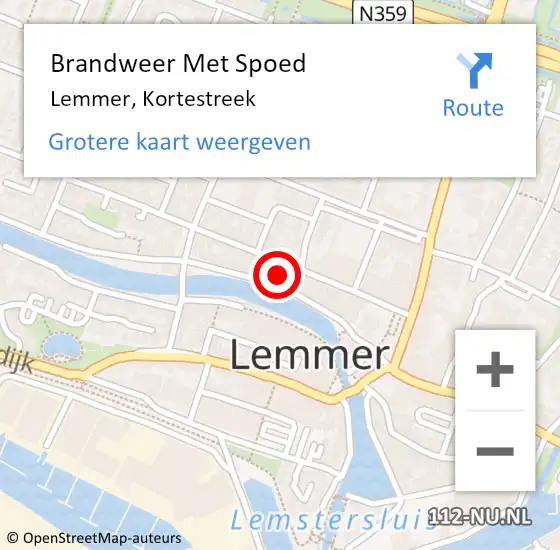 Locatie op kaart van de 112 melding: Brandweer Met Spoed Naar Lemmer, Kortestreek op 20 mei 2022 12:54
