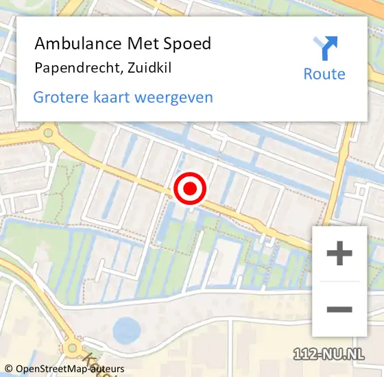 Locatie op kaart van de 112 melding: Ambulance Met Spoed Naar Papendrecht, Zuidkil op 20 mei 2022 12:54