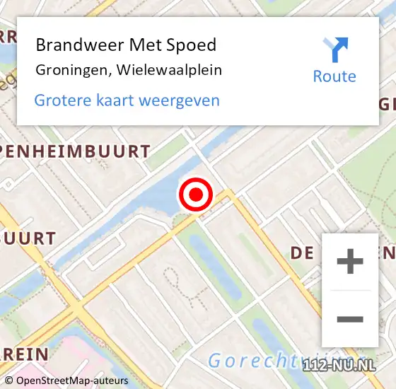 Locatie op kaart van de 112 melding: Brandweer Met Spoed Naar Groningen, Wielewaalplein op 20 mei 2022 14:04