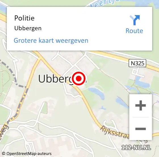 Locatie op kaart van de 112 melding: Politie Ubbergen op 20 mei 2022 14:13