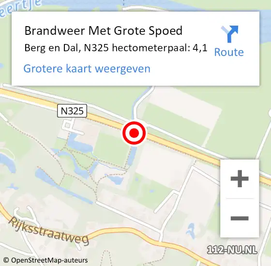 Locatie op kaart van de 112 melding: Brandweer Met Grote Spoed Naar Berg en Dal, N325 hectometerpaal: 4,1 op 20 mei 2022 14:14