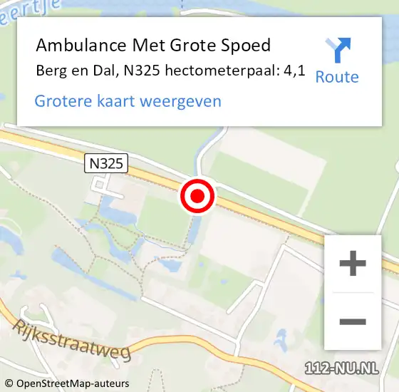 Locatie op kaart van de 112 melding: Ambulance Met Grote Spoed Naar Berg en Dal, N325 hectometerpaal: 4,1 op 20 mei 2022 14:14