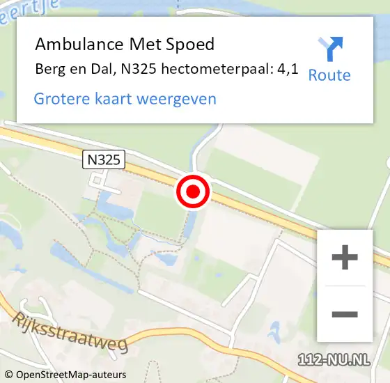Locatie op kaart van de 112 melding: Ambulance Met Spoed Naar Berg en Dal, N325 hectometerpaal: 4,1 op 20 mei 2022 14:16