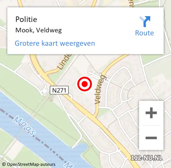 Locatie op kaart van de 112 melding: Politie Mook, Veldweg op 20 mei 2022 14:19