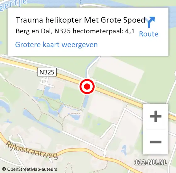 Locatie op kaart van de 112 melding: Trauma helikopter Met Grote Spoed Naar Berg en Dal, N325 hectometerpaal: 4,1 op 20 mei 2022 14:22