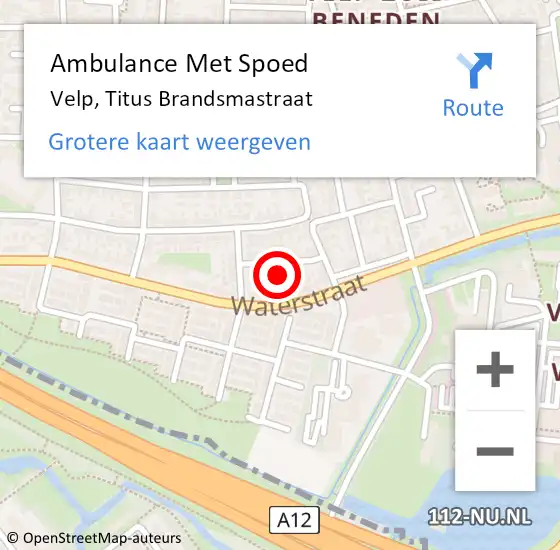 Locatie op kaart van de 112 melding: Ambulance Met Spoed Naar Velp, Titus Brandsmastraat op 20 mei 2022 14:46