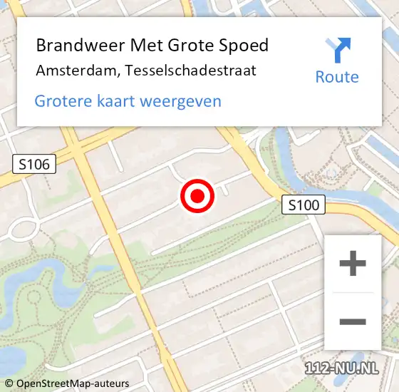 Locatie op kaart van de 112 melding: Brandweer Met Grote Spoed Naar Amsterdam, Tesselschadestraat op 20 mei 2022 14:46
