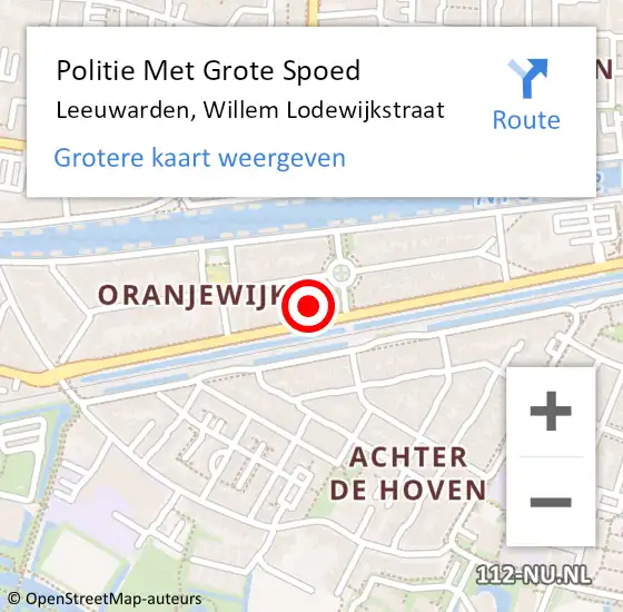 Locatie op kaart van de 112 melding: Politie Met Grote Spoed Naar Leeuwarden, Willem Lodewijkstraat op 20 mei 2022 14:48