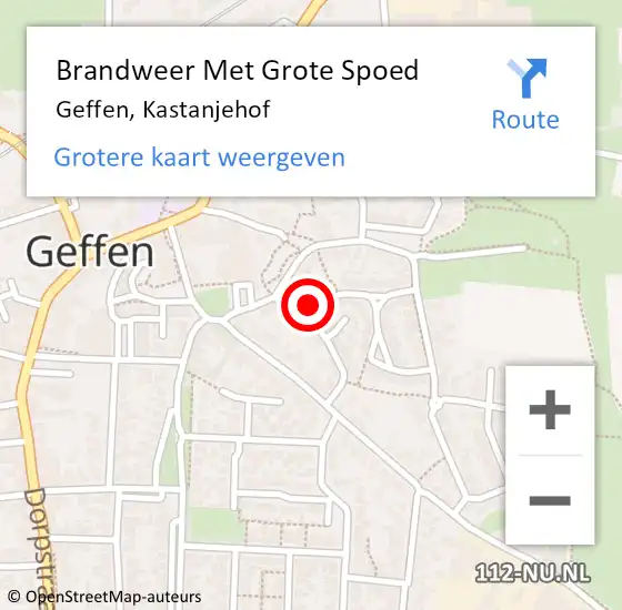 Locatie op kaart van de 112 melding: Brandweer Met Grote Spoed Naar Geffen, Kastanjehof op 20 mei 2022 14:54