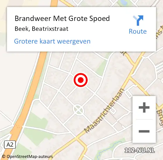 Locatie op kaart van de 112 melding: Brandweer Met Grote Spoed Naar Beek, Beatrixstraat op 20 mei 2022 14:57