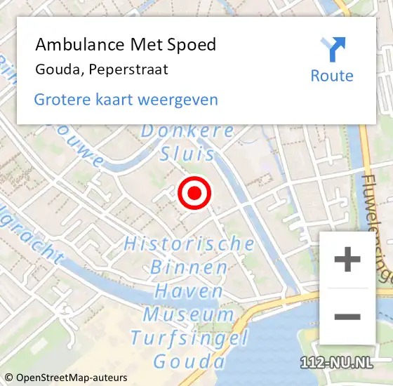 Locatie op kaart van de 112 melding: Ambulance Met Spoed Naar Gouda, Peperstraat op 20 mei 2022 14:59