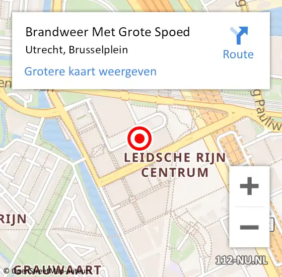 Locatie op kaart van de 112 melding: Brandweer Met Grote Spoed Naar Utrecht, Brusselplein op 20 mei 2022 15:05