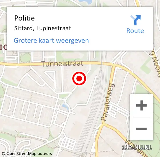 Locatie op kaart van de 112 melding: Politie Sittard, Lupinestraat op 20 mei 2022 15:07