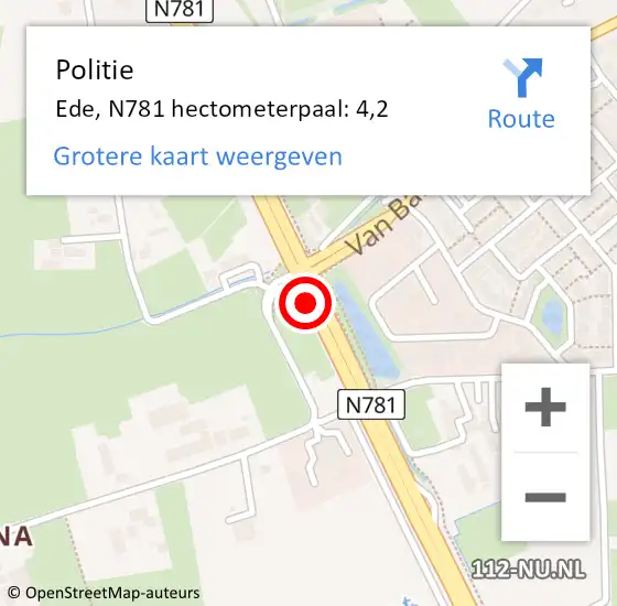 Locatie op kaart van de 112 melding: Politie Ede, N781 hectometerpaal: 4,2 op 20 mei 2022 15:07