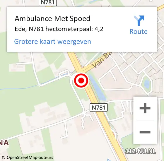 Locatie op kaart van de 112 melding: Ambulance Met Spoed Naar Ede, N781 hectometerpaal: 4,2 op 20 mei 2022 15:09