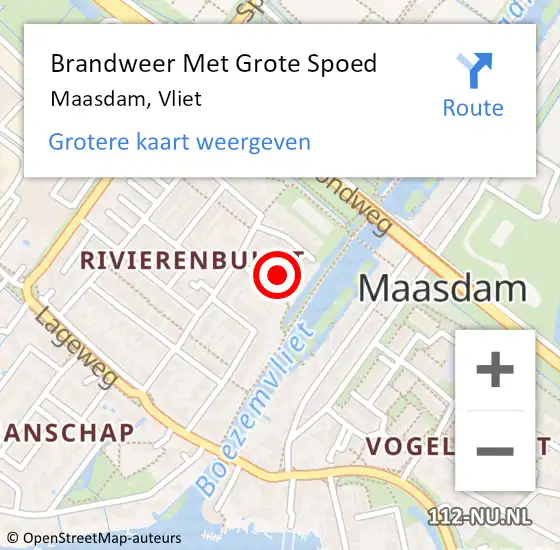 Locatie op kaart van de 112 melding: Brandweer Met Grote Spoed Naar Maasdam, Vliet op 20 mei 2022 15:13