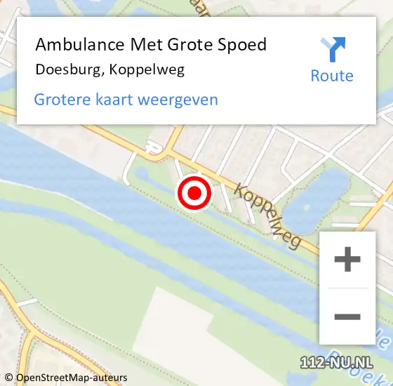 Locatie op kaart van de 112 melding: Ambulance Met Grote Spoed Naar Doesburg, Koppelweg op 20 mei 2022 15:22