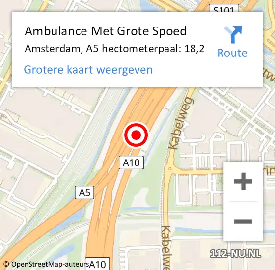 Locatie op kaart van de 112 melding: Ambulance Met Grote Spoed Naar Amsterdam, A5 hectometerpaal: 18,2 op 20 mei 2022 15:37