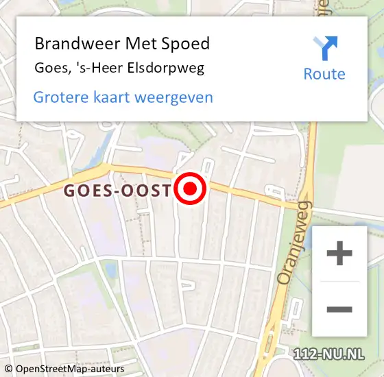 Locatie op kaart van de 112 melding: Brandweer Met Spoed Naar Goes, 's-Heer Elsdorpweg op 20 mei 2022 15:59