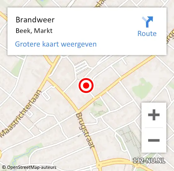 Locatie op kaart van de 112 melding: Brandweer Beek, Markt op 20 mei 2022 16:05