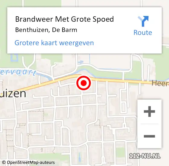 Locatie op kaart van de 112 melding: Brandweer Met Grote Spoed Naar Benthuizen, De Barm op 20 mei 2022 16:19