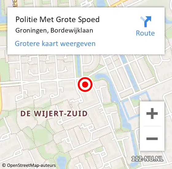 Locatie op kaart van de 112 melding: Politie Met Grote Spoed Naar Groningen, Bordewijklaan op 20 mei 2022 16:30