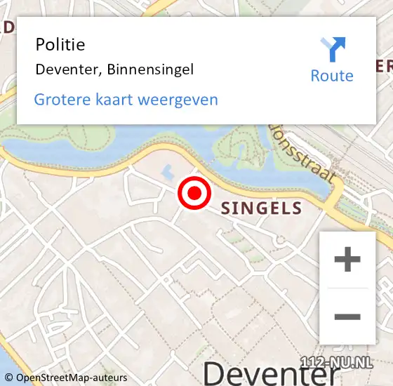 Locatie op kaart van de 112 melding: Politie Deventer, Binnensingel op 20 mei 2022 16:39