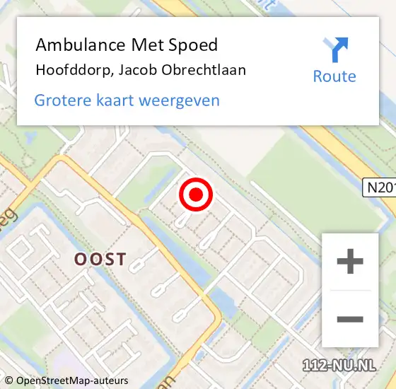 Locatie op kaart van de 112 melding: Ambulance Met Spoed Naar Hoofddorp, Jacob Obrechtlaan op 20 mei 2022 16:49