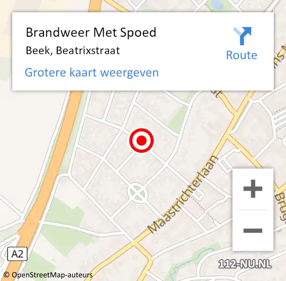 Locatie op kaart van de 112 melding: Brandweer Met Spoed Naar Beek, Beatrixstraat op 20 mei 2022 17:07