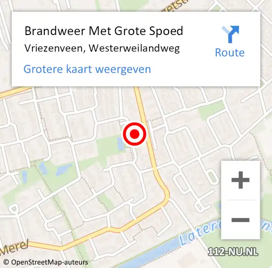 Locatie op kaart van de 112 melding: Brandweer Met Grote Spoed Naar Vriezenveen, Westerweilandweg op 20 mei 2022 17:15