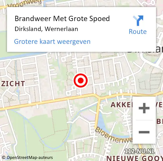 Locatie op kaart van de 112 melding: Brandweer Met Grote Spoed Naar Dirksland, Wernerlaan op 20 mei 2022 17:16