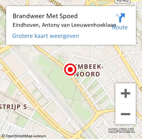 Locatie op kaart van de 112 melding: Brandweer Met Spoed Naar Eindhoven, Antony van Leeuwenhoeklaan op 20 mei 2022 17:28