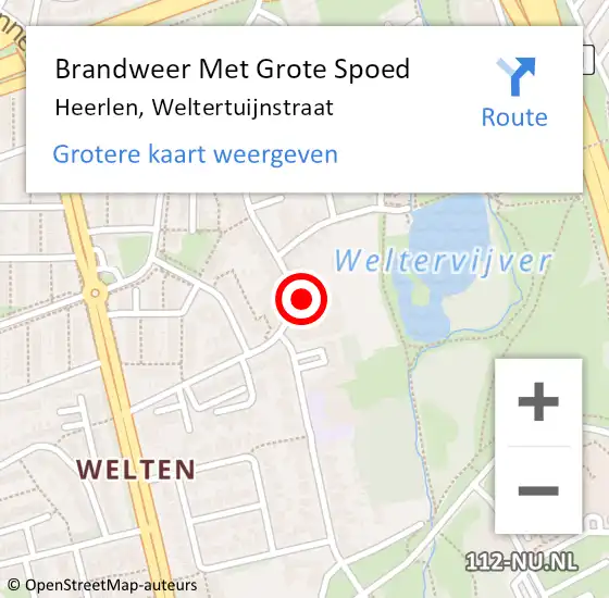 Locatie op kaart van de 112 melding: Brandweer Met Grote Spoed Naar Heerlen, Weltertuijnstraat op 20 mei 2022 17:44