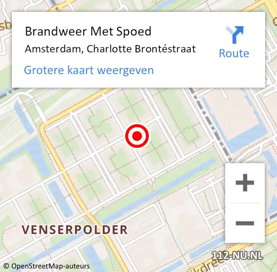 Locatie op kaart van de 112 melding: Brandweer Met Spoed Naar Amsterdam-Zuidoost, Charlotte Brontéstraat op 20 mei 2022 17:59