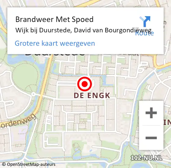 Locatie op kaart van de 112 melding: Brandweer Met Spoed Naar Wijk bij Duurstede, David van Bourgondiëweg op 20 mei 2022 18:08