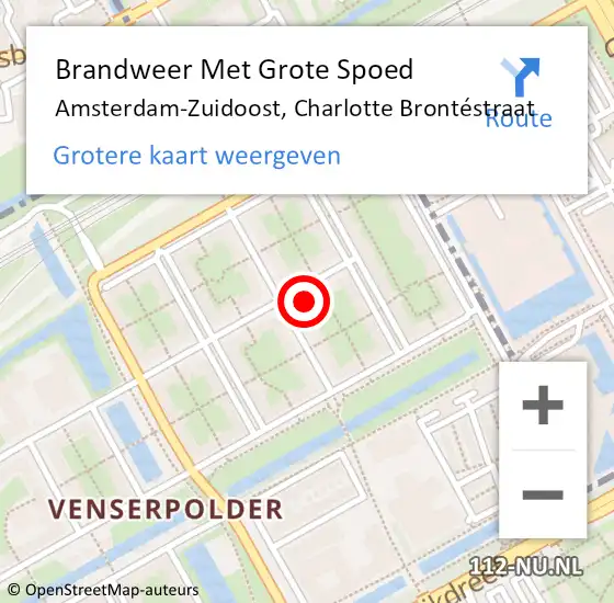 Locatie op kaart van de 112 melding: Brandweer Met Grote Spoed Naar Amsterdam-Zuidoost, Charlotte Brontéstraat op 20 mei 2022 18:13