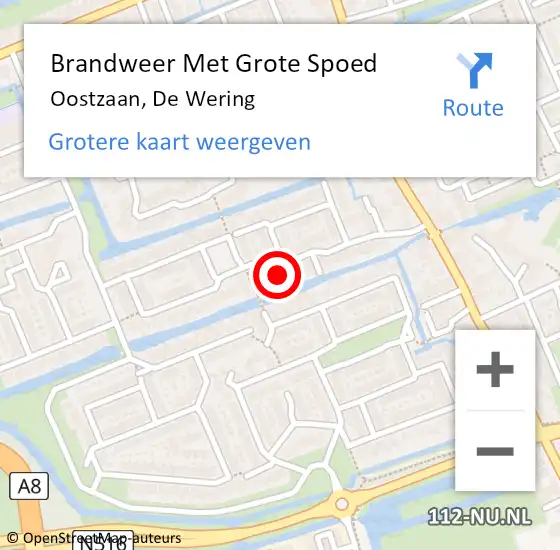 Locatie op kaart van de 112 melding: Brandweer Met Grote Spoed Naar Oostzaan, De Wering op 20 mei 2022 18:15