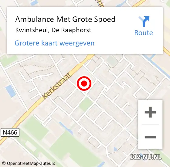 Locatie op kaart van de 112 melding: Ambulance Met Grote Spoed Naar Kwintsheul, De Raaphorst op 20 mei 2022 18:22