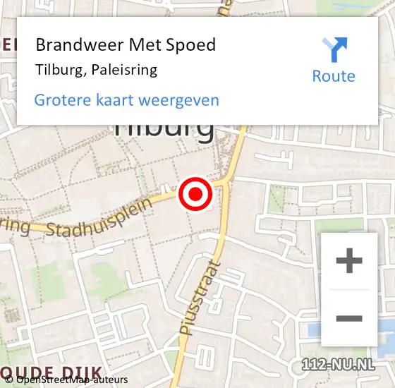 Locatie op kaart van de 112 melding: Brandweer Met Spoed Naar Tilburg, Paleisring op 20 mei 2022 18:32