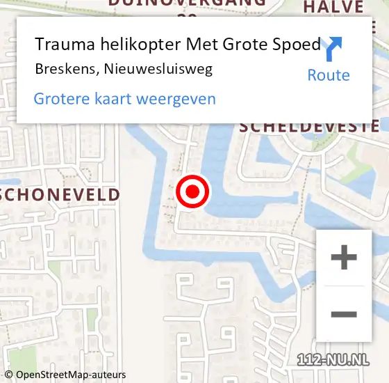 Locatie op kaart van de 112 melding: Trauma helikopter Met Grote Spoed Naar Breskens, Nieuwesluisweg op 20 mei 2022 18:33