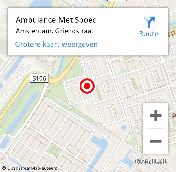 Locatie op kaart van de 112 melding: Ambulance Met Spoed Naar Amsterdam, Griendstraat op 20 mei 2022 18:34