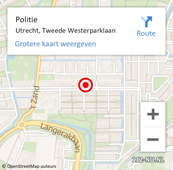 Locatie op kaart van de 112 melding: Politie Utrecht, Tweede Westerparklaan op 20 mei 2022 18:36