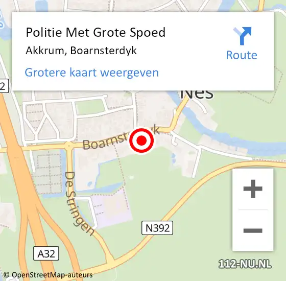 Locatie op kaart van de 112 melding: Politie Met Grote Spoed Naar Akkrum, Boarnsterdyk op 20 mei 2022 18:40