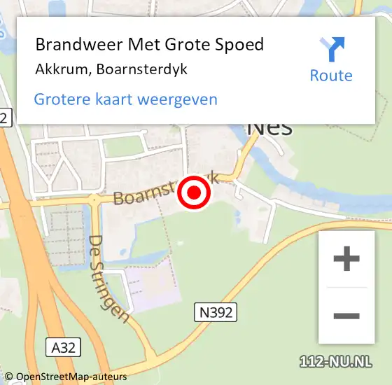 Locatie op kaart van de 112 melding: Brandweer Met Grote Spoed Naar Akkrum, Boarnsterdyk op 20 mei 2022 18:41