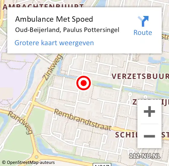 Locatie op kaart van de 112 melding: Ambulance Met Spoed Naar Oud-Beijerland, Paulus Pottersingel op 20 mei 2022 18:42